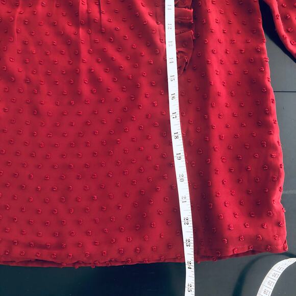 J. Crew Factory Women's 4 Swiss Dot Ruffle Front Top Burgundy Blouse Career - Picture 8 of 8